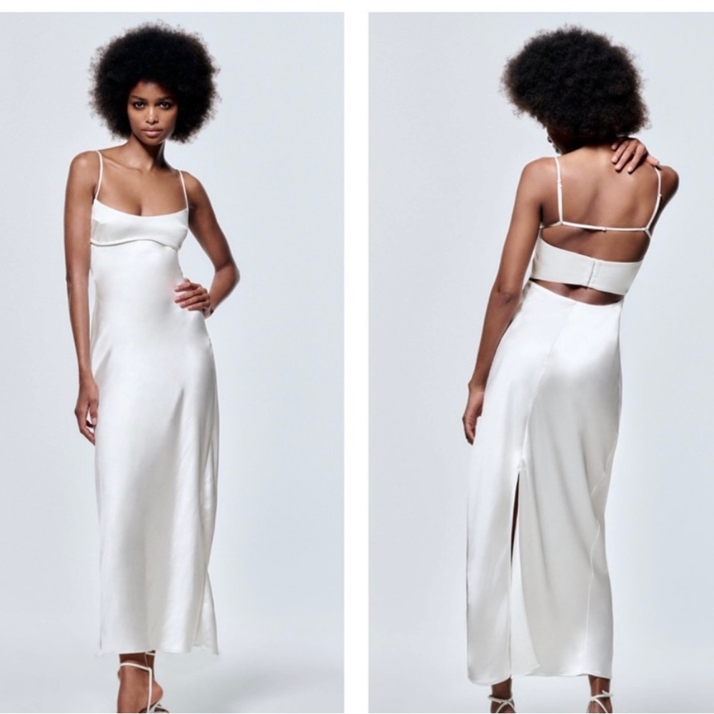 Viral Zara Satin Effect Cut out Dress in Beige